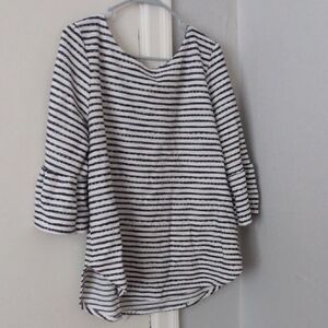 Green Envelope Los Angeles‎ Blue and White Striped Blouse Size 1X Made In Mexico